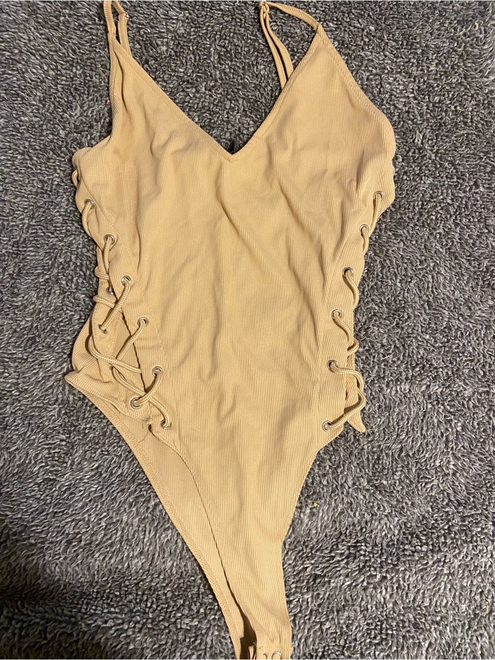 Beige Lace-Up  bodysuit